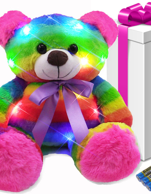 Load image into Gallery viewer, Rainbow Lites Light Up Teddy Bear Stuffed Animal Plush LED Night Light Gift Box (16 inch, Batteries Included) by The Noodley
