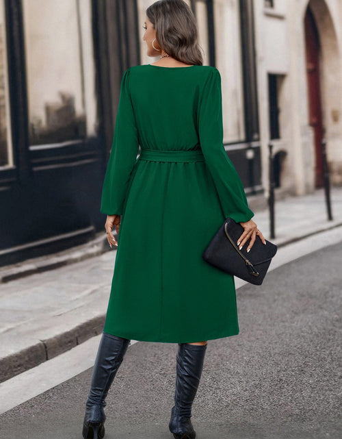 Load image into Gallery viewer, Buttoned Tie Front Long Sleeve Asymmetrical Neck Dress
