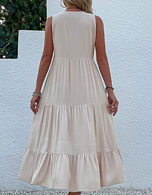 Load image into Gallery viewer, Perfee Decorative Button Sleeveless Tiered Dress
