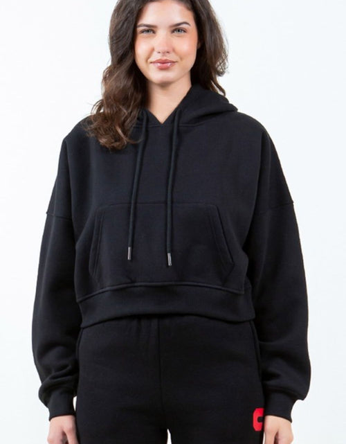 Load image into Gallery viewer, American Bazi Letter Graphic Long Sleeve Drawstring Cropped Hoodie
