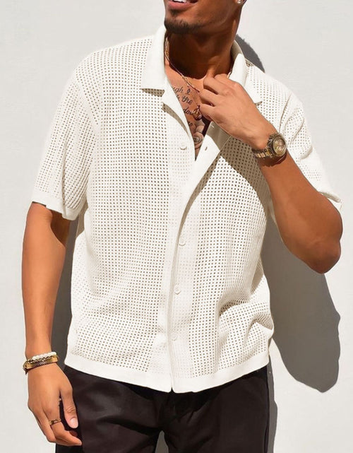 Load image into Gallery viewer, Men's Full Size Openwork Button Down Collared Neck Shirt Plus Size
