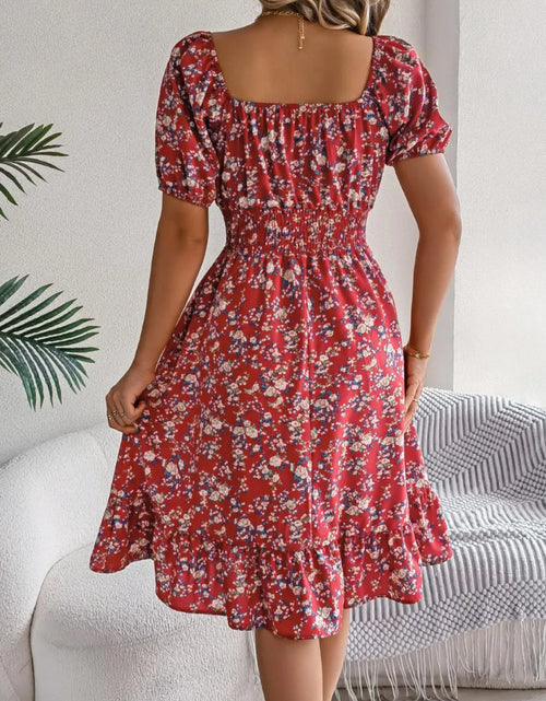Load image into Gallery viewer, Ruffled Hem Floral Puff Sleeve Dress
