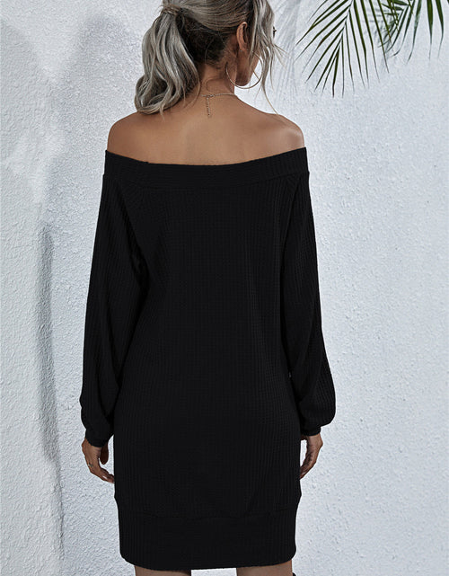 Load image into Gallery viewer, Waffle-Knit Boat Neck Mini Dress
