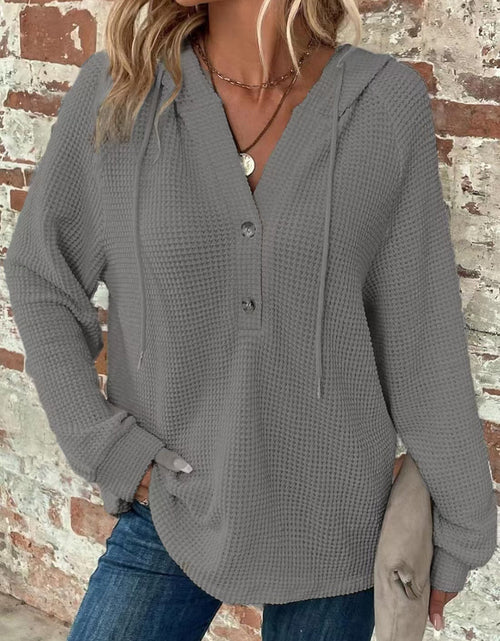 Load image into Gallery viewer, Waffle Knit Long Sleeve Drawstring Hooded Top

