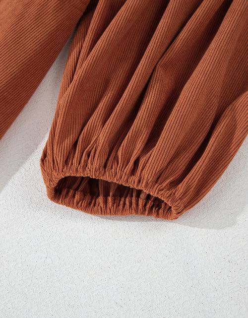 Load image into Gallery viewer, Corduroy Quarter Snap Three-Quarter Sleeve Dress
