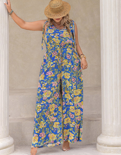 Load image into Gallery viewer, Plus Size Printed V-Neck Wide Leg Jumpsuit
