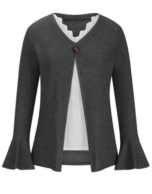 Load image into Gallery viewer, Faux Layered V-Neck Long Sleeve T-Shirt
