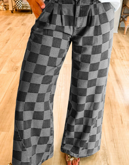 Load image into Gallery viewer, Checkered Wide Leg Jeans with Pockets
