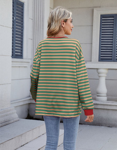 Load image into Gallery viewer, Lace-Up Striped Long Sleeve T-Shirt
