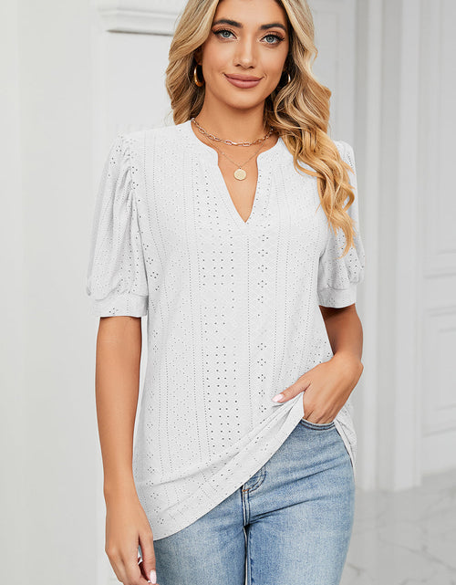 Load image into Gallery viewer, Eyelet Notched Short Sleeve T-Shirt
