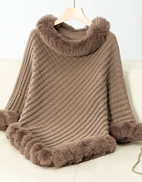 Load image into Gallery viewer, Fuzzy Trim Texture Three-Quarter Sleeve Poncho
