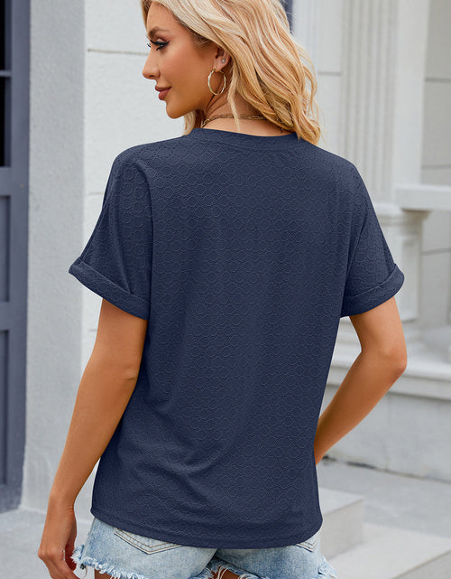 Load image into Gallery viewer, Eyelet Notched Short Sleeve T-Shirt
