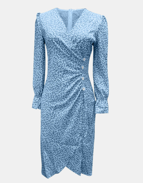 Load image into Gallery viewer, Full Size Printed Surplice Long Sleeve Midi Dress

