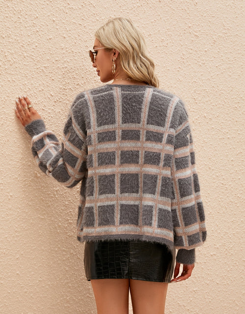 Load image into Gallery viewer, Open Front Plaid Long Sleeve Cardigan
