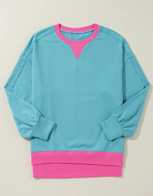 Load image into Gallery viewer, Contrast Round Neck Dropped Shoulder Long Sleeve Sweatshirt
