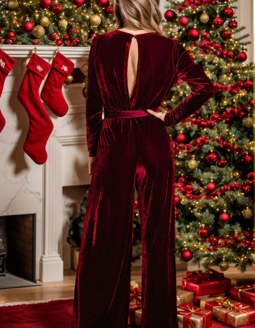 Load image into Gallery viewer, Tie Waist Long Sleeve Wide Leg Jumpsuit
