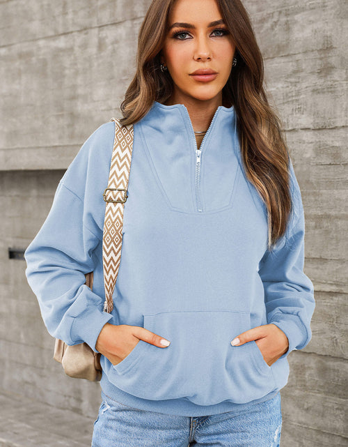 Load image into Gallery viewer, Quarter Zip Dropped Shoulder Sweatshirt
