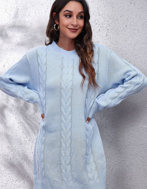Load image into Gallery viewer, Cable-Knit Round Neck Sweater Dress
