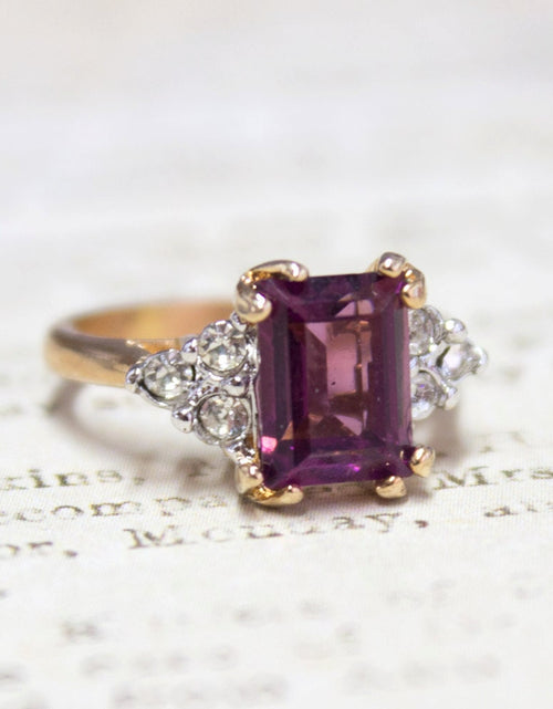 Load image into Gallery viewer, Vintage Ring Clear Austrian Crystals 18k Yellow Gold Electroplated Womens Birthstone Made in USA by PVD Vintage Jewelry
