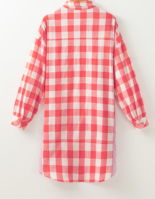 Load image into Gallery viewer, Plaid Collared Neck Long Sleeve Shirt Dress
