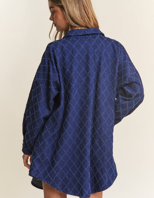 Load image into Gallery viewer, J.NNA Rhombus Stitched Button Up Denim Shacket
