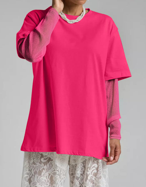 Load image into Gallery viewer, Faux Layered Round Neck Mesh Sleeve Top
