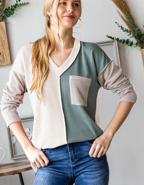 Load image into Gallery viewer, Heimish Color Block Exposed Seam Ribbed T-Shirt
