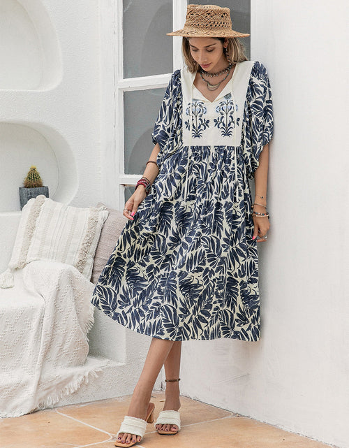 Load image into Gallery viewer, Printed Tie Neck Midi Dress
