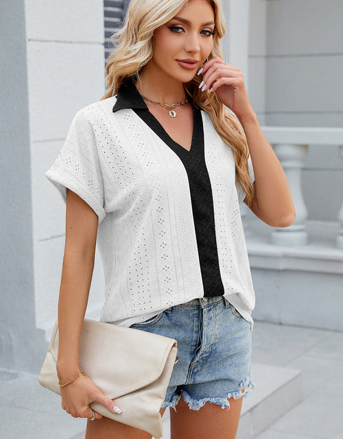 Load image into Gallery viewer, Eyelet Johnny Collar Short Sleeve T-Shirt
