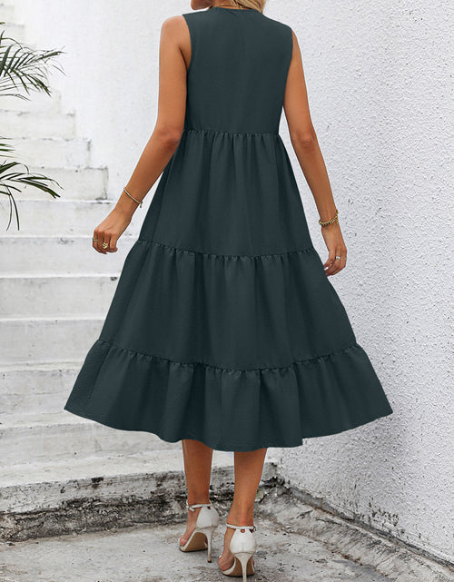 Load image into Gallery viewer, V-Neck Sleeveless Tiered Dress
