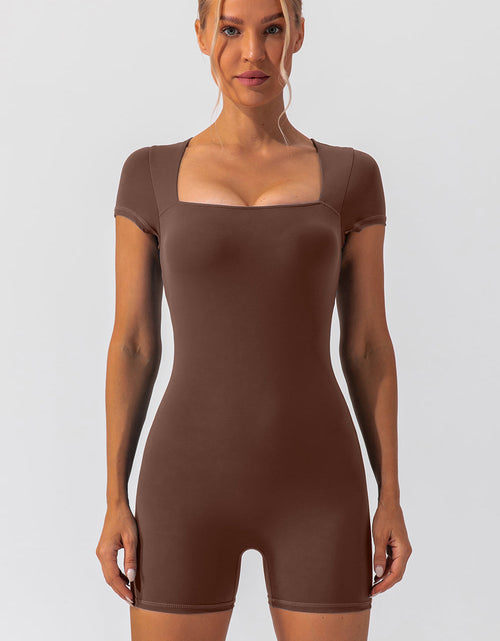 Load image into Gallery viewer, Square Neck Cap Sleeve Active Romper

