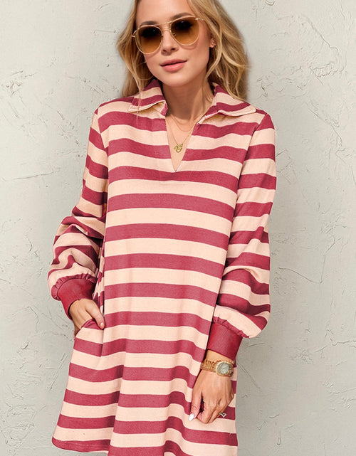 Load image into Gallery viewer, Double Take Full Size Striped Contrast Collared Neck Long Sleeve Dress
