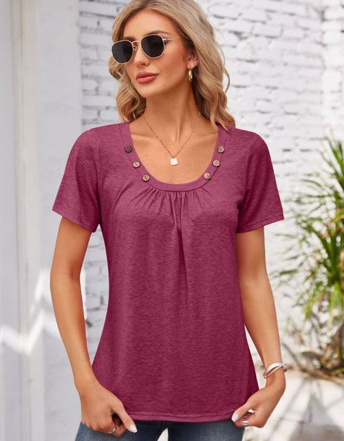 Load image into Gallery viewer, Decorative Button Scoop Neck T-Shirt
