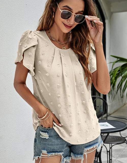 Load image into Gallery viewer, Swiss Dot Round Neck Petal Sleeve Top
