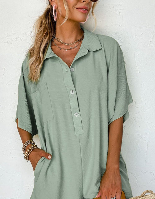 Load image into Gallery viewer, Half Button Collared Neck Romper
