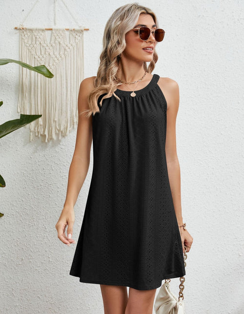 Load image into Gallery viewer, Eyelet Grecian Neck Mini Dress
