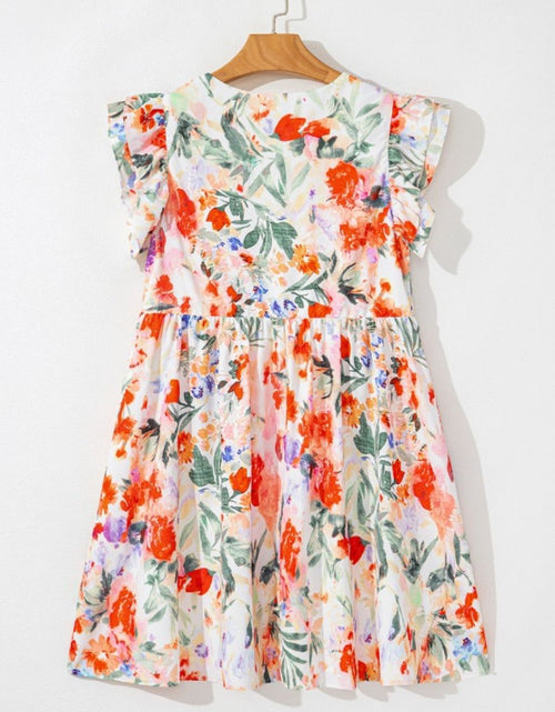 Load image into Gallery viewer, Floral Double Ruffle Sleeve V Neck Mini Dress
