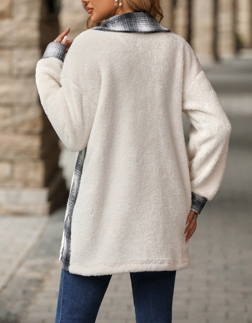 Load image into Gallery viewer, Plaid Contrast Dropped Shoulder Coat
