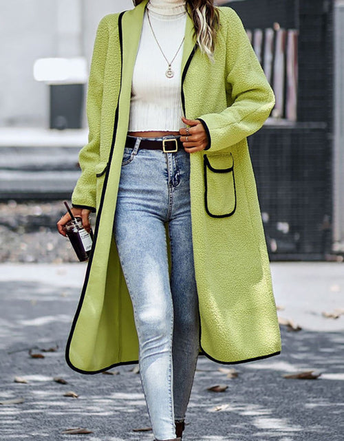Load image into Gallery viewer, Full Size Contrast Trim Long Sleeve Coat with Pockets
