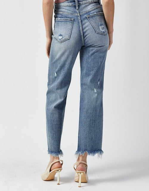 Load image into Gallery viewer, RISEN High Waist Raw Hem Straight Jeans

