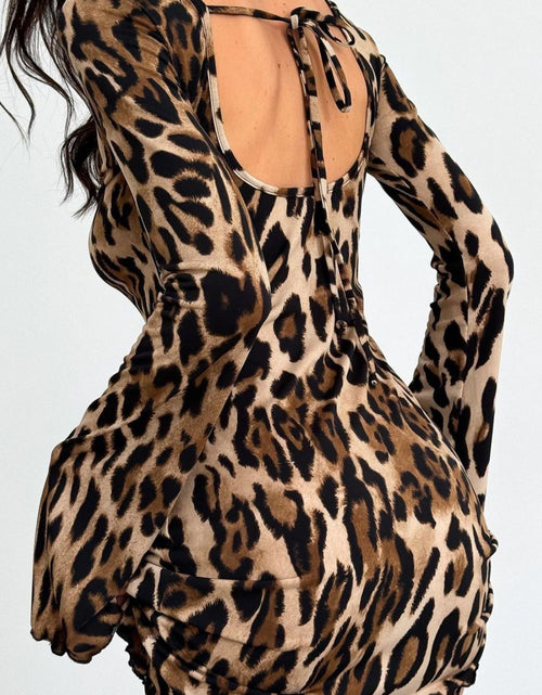 Load image into Gallery viewer, Backless Leopard Long Sleeve Mini Dress
