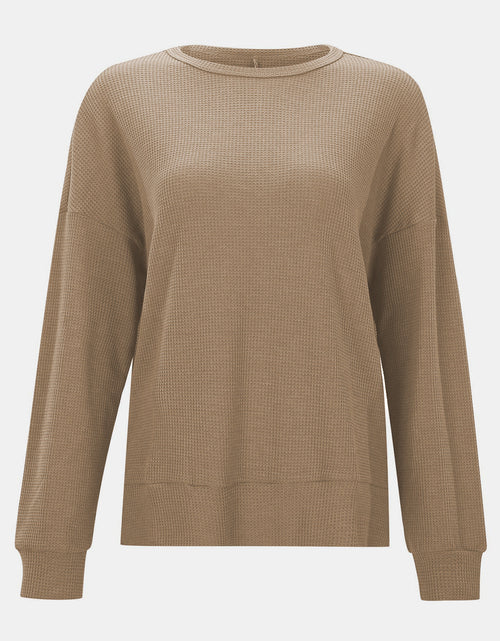 Load image into Gallery viewer, Side Slit Round Neck Long Sleeve T-Shirt
