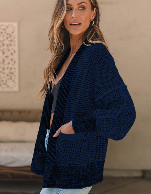 Load image into Gallery viewer, Waffle-knit Pocketed Open Front Cardigan
