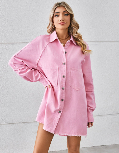 Load image into Gallery viewer, Raw Hem Button Up Denim Dress
