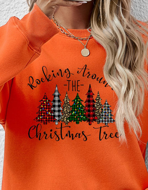 Load image into Gallery viewer, Christmas Tree Graphic Round Neck Sweatshirt

