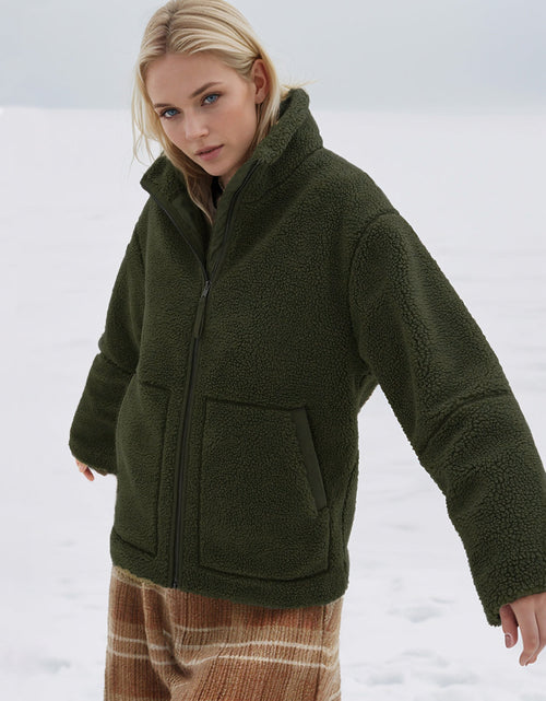 Load image into Gallery viewer, Turtleneck Zip Up Long Sleeve Plush Jacket
