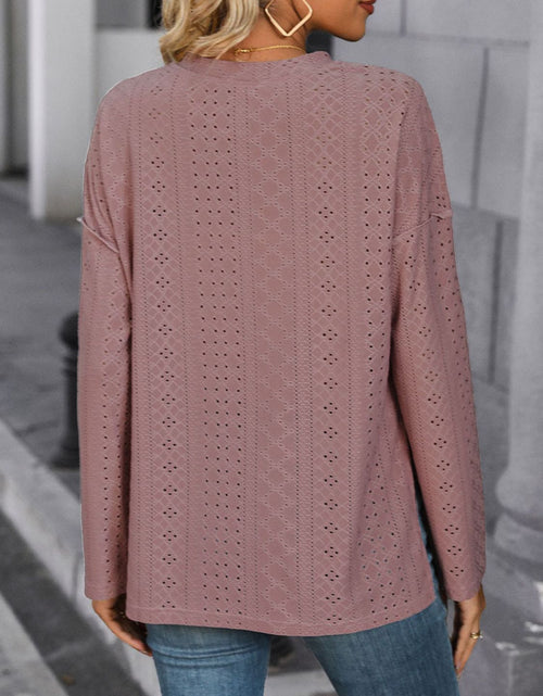 Load image into Gallery viewer, Perfee Eyelet Round Neck Long Sleeve Top
