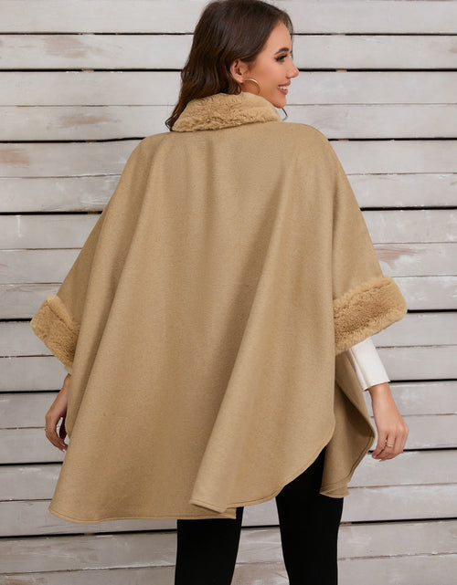 Load image into Gallery viewer, Fuzzy Trim Long Sleeve Poncho

