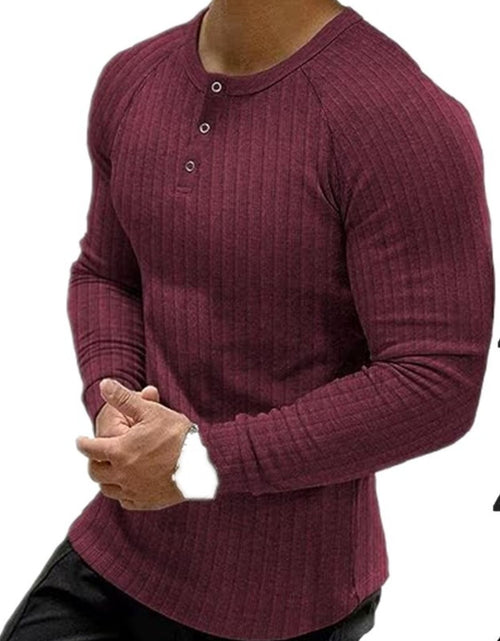 Load image into Gallery viewer, Men's Full Size Ribbed Round Neck Long Sleeve T-Shirt Plus Size

