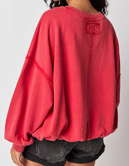 Load image into Gallery viewer, Exposed Seam Round Neck Long Sleeve Sweatshirt

